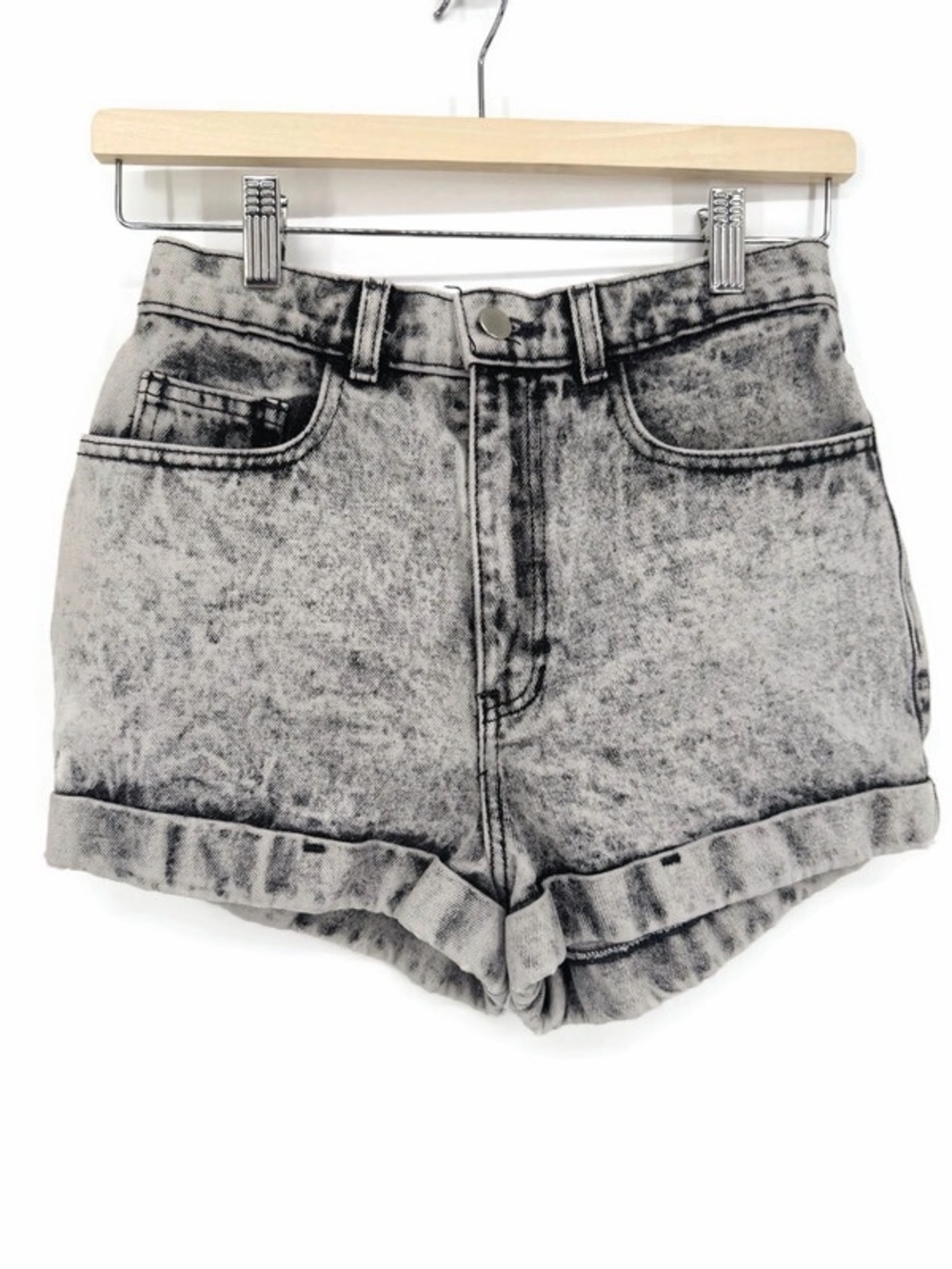 American Apparel Cuffed Acid Washed Denim Shorts Size 27